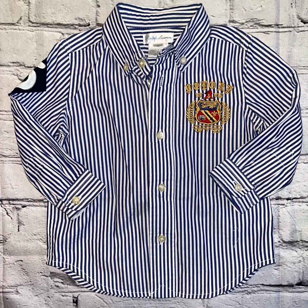 Ralph Lauren Baby Button-Down Oxford Shirt Striped 9 Months Excellent Condition
